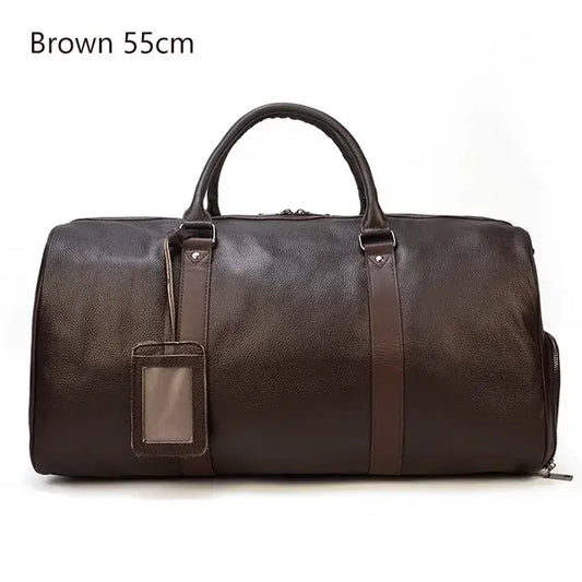 Vintage Lychee Pattern Leather Travel Bag