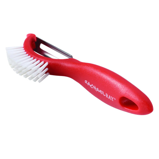 Rachael Ray Kitchen Gadgets Vegetable/Fruit Peeler with Brush 3-In-1 Tool Red